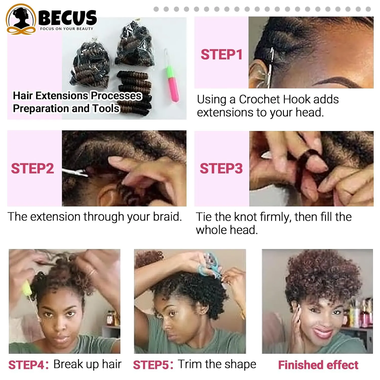 BECUS 3Packs 10inch Crochet Braids Hair for Black Women Synthetic Short Braiding Diameter (8mm) Cut Wand Hair(#1B Natural Black/Brown)