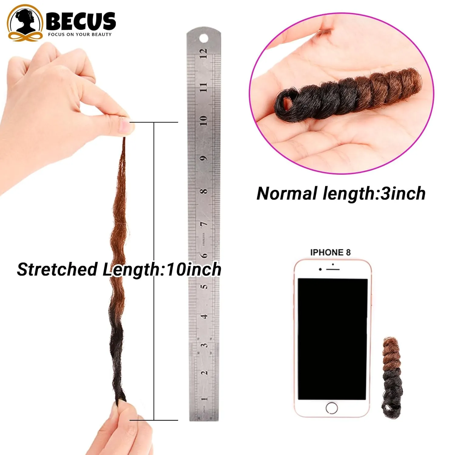 BECUS 3Packs 10inch Crochet Braids Hair for Black Women Synthetic Short Braiding Diameter (8mm) Cut Wand Hair(#1B Natural Black/Brown)