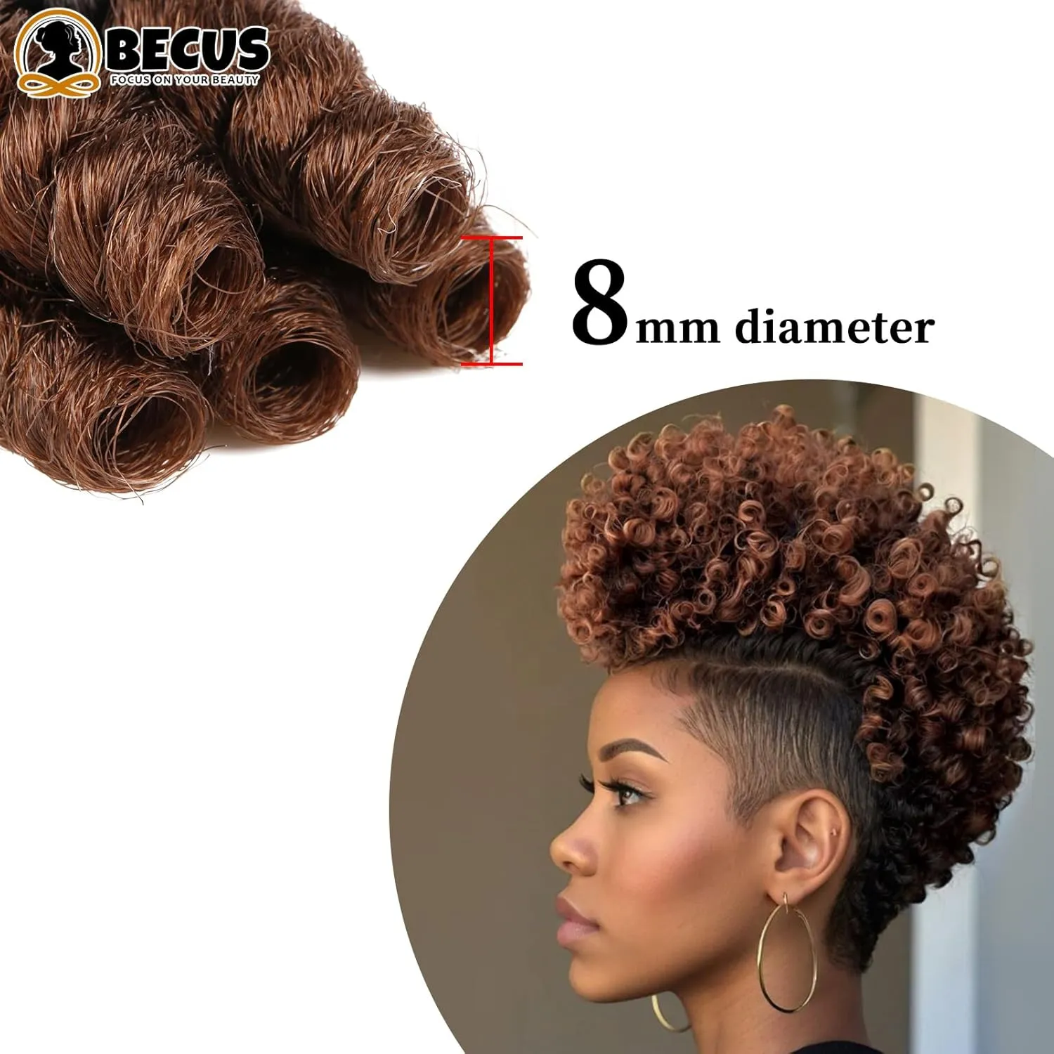 BECUS 3Packs 10inch Crochet Braids Hair for Black Women Synthetic Short Braiding Diameter (8mm) Cut Wand Hair(#1B Natural Black/Brown)