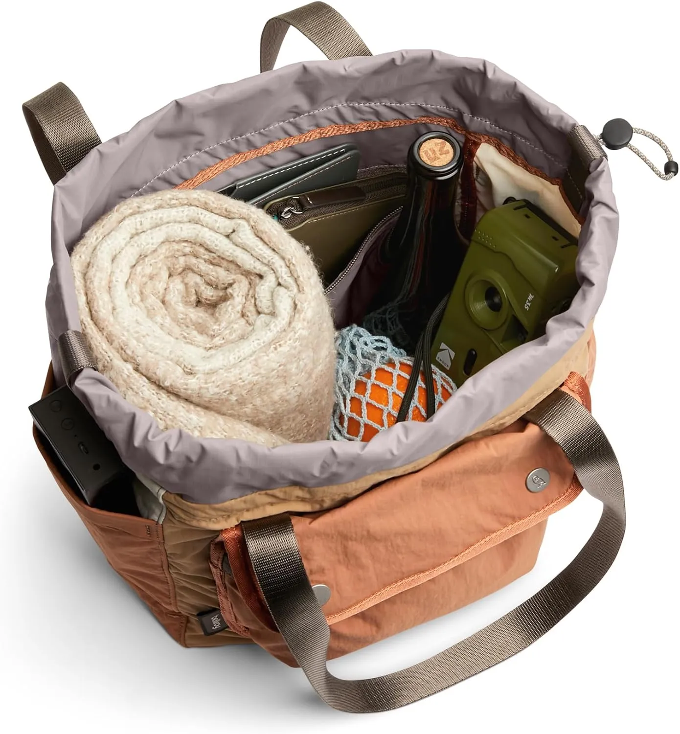 Bellroy Cinch Tote (16 liter lightweight tote bag with external organization, pop pockets, a luggage pass-through, and effortless draw-cord closure) - SandDune