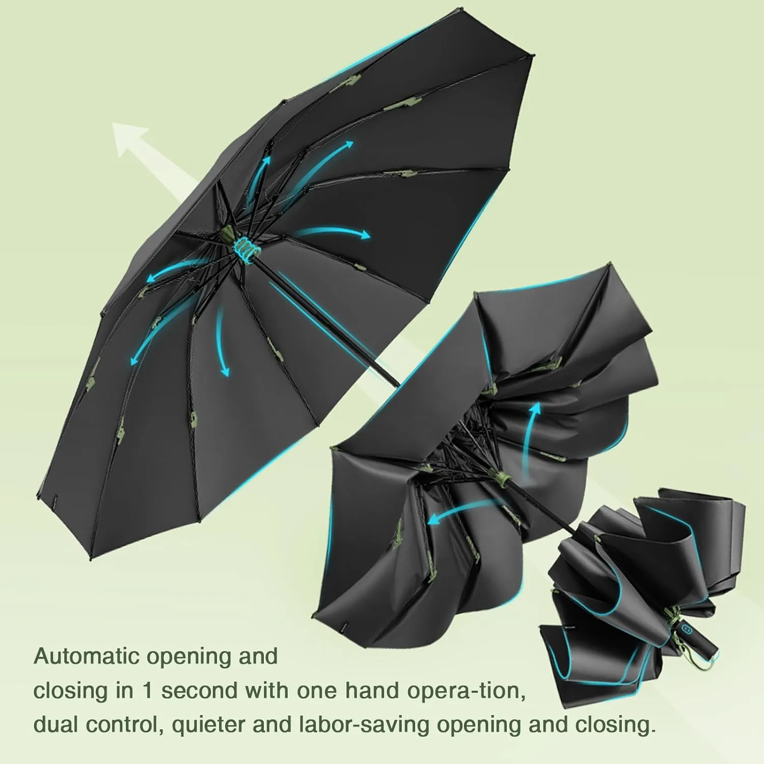 Beneunder Windproof Tri-fold Reverse Folding Umbrella - Lightweight Portable Travel Umbrella for Wind and Rain, Perfect for Car, Backpack, and On-the-GO