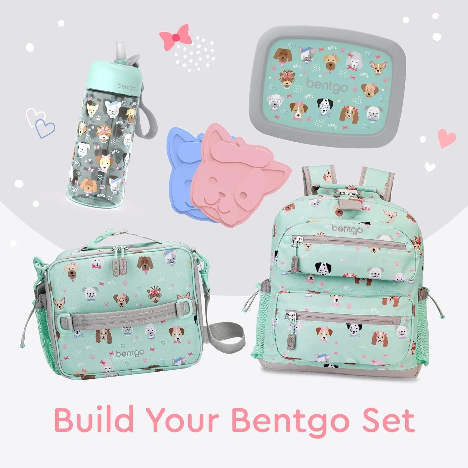 Bentgo Kids Lunch Bag - Durable, Double-Insulated Lunch Bag for Kids 3 ; Holds Lunch Box, Water Bottle, & Snacks; Easy-Clean Water-Resistant Fabric & Multiple Zippered Pockets (Puppy Love)