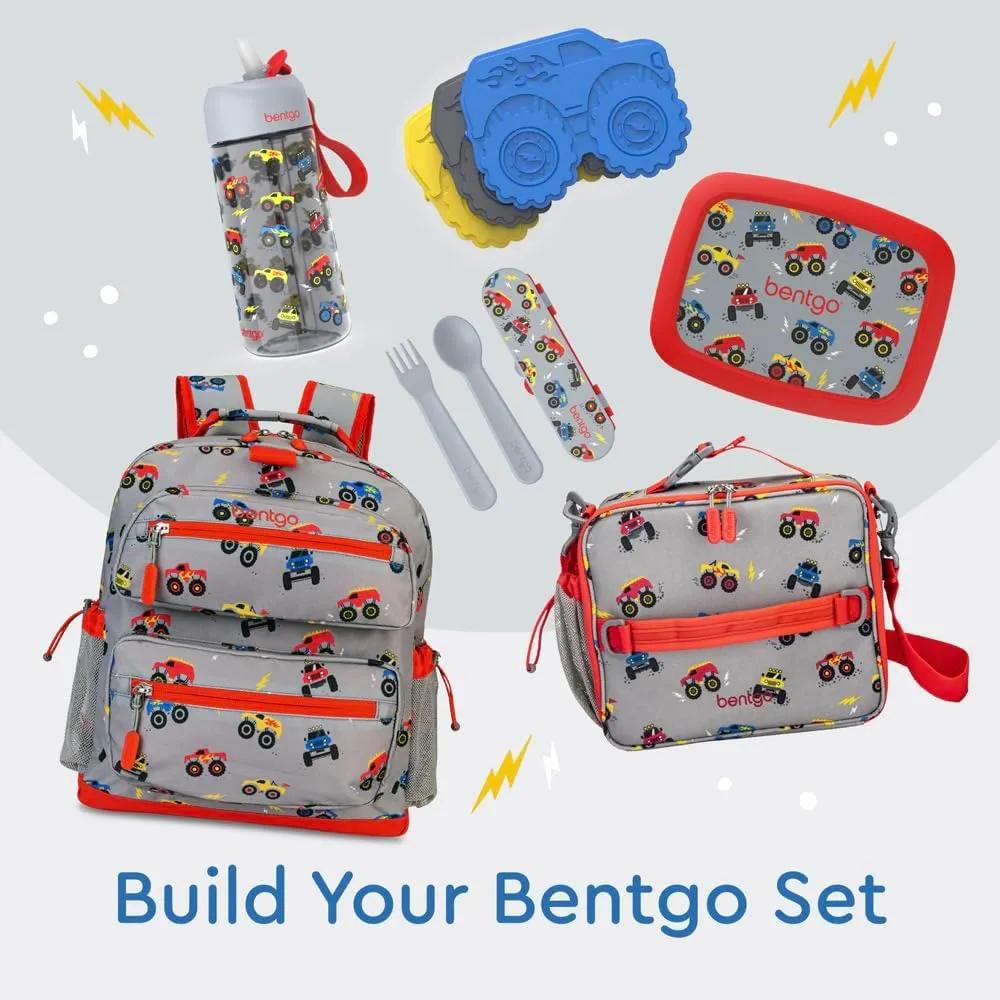 Bentgo Kids Lunch Bag - Durable, Double-Insulated Lunch Bag for Kids 3 ; Holds Lunch Box, Water Bottle, & Snacks; Easy-Clean Water-Resistant Fabric & Multiple Zippered Pockets (Trucks)