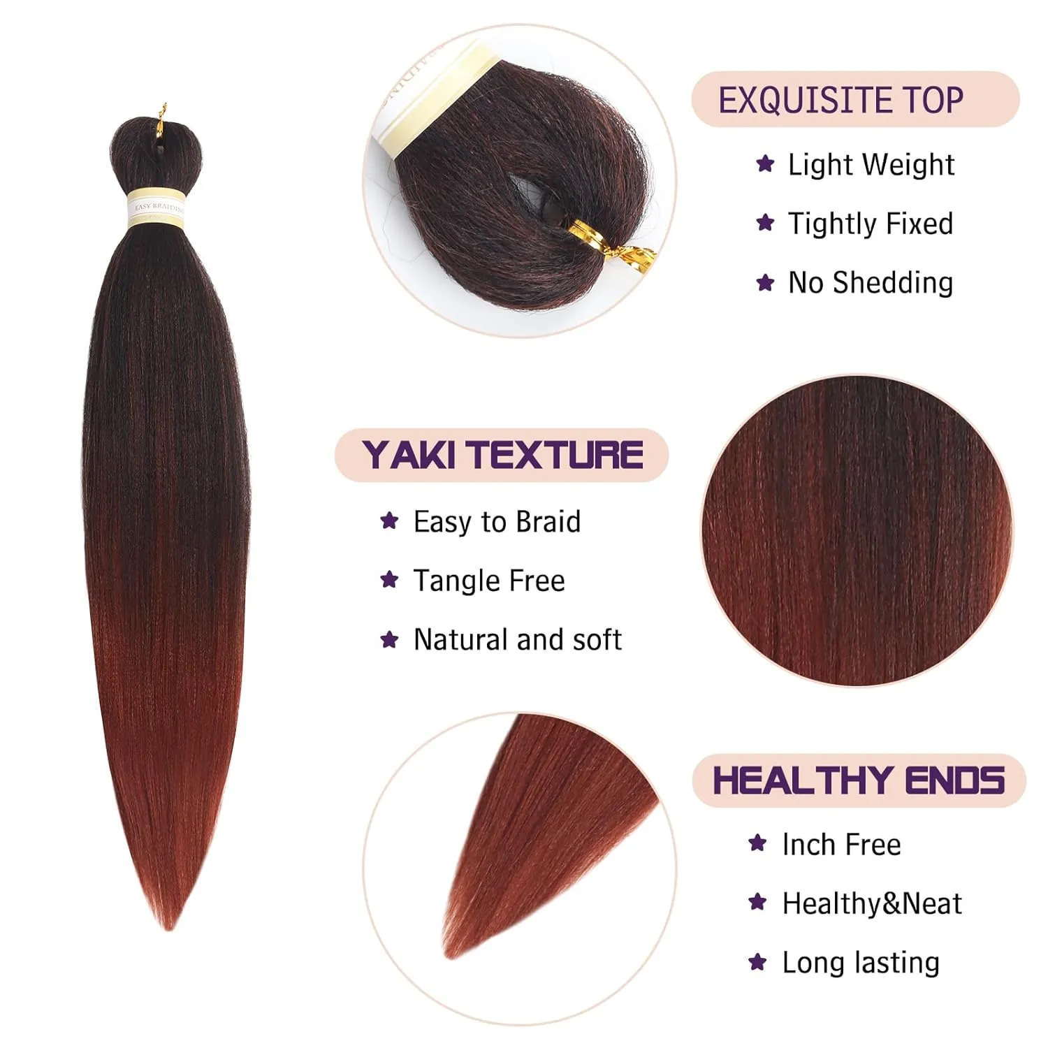Beyond Beauty Braiding Hair pre stretched, Braids Synthetic Fiber Ombre Yaki Texture, Natural Easy Twist Braids Crochet Hair Hot Water Setting hair extensions