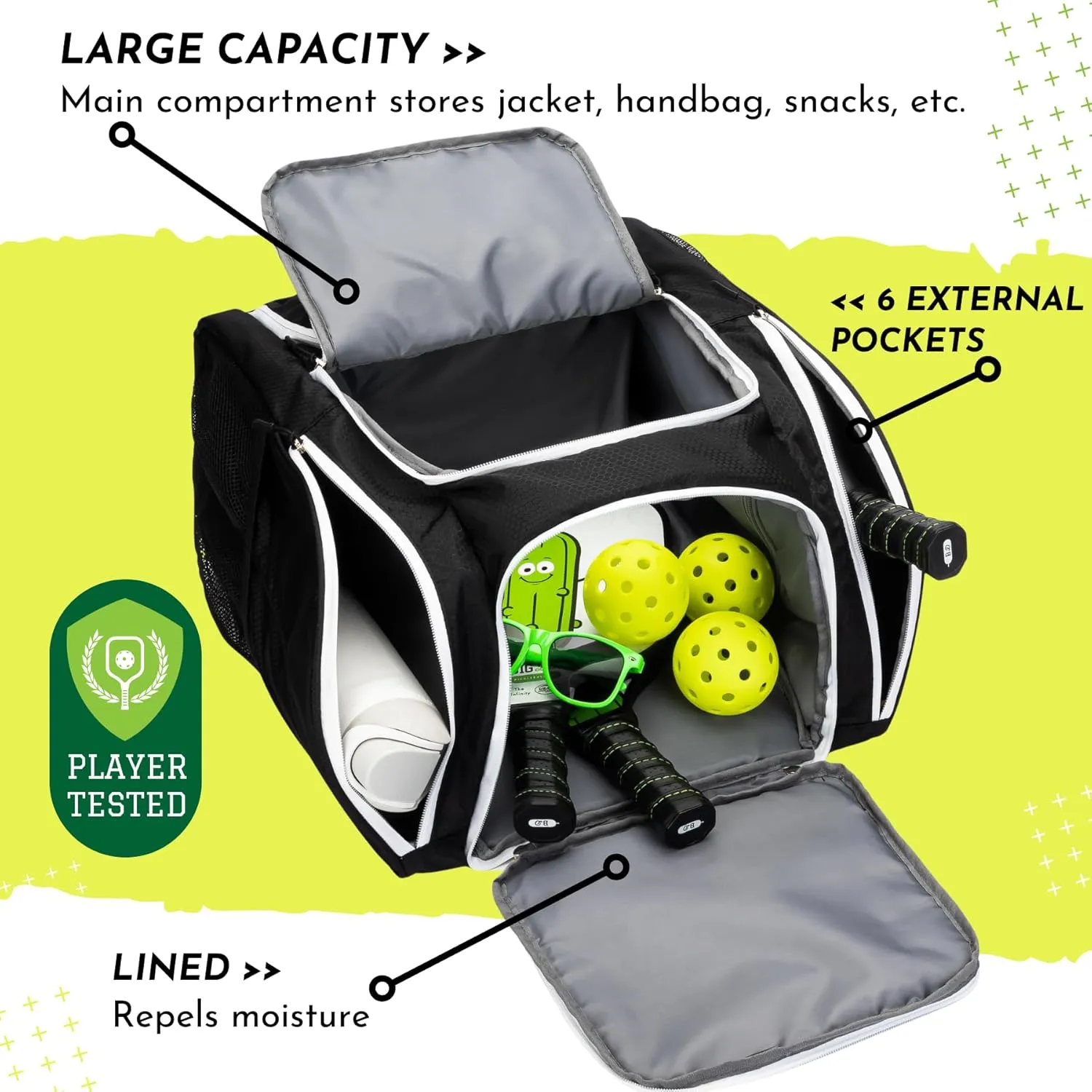 Big Dill Pickleball Backpack | Large Pickleball Bag with Shoe Compartment for 8  Paddles & Accessories, Insulated Pocket