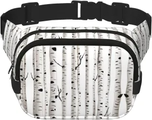 Birch Tree Print Unisex Square Double Layer Waist Bag Trendy Crossbody Fanny Pack Travel Workouts