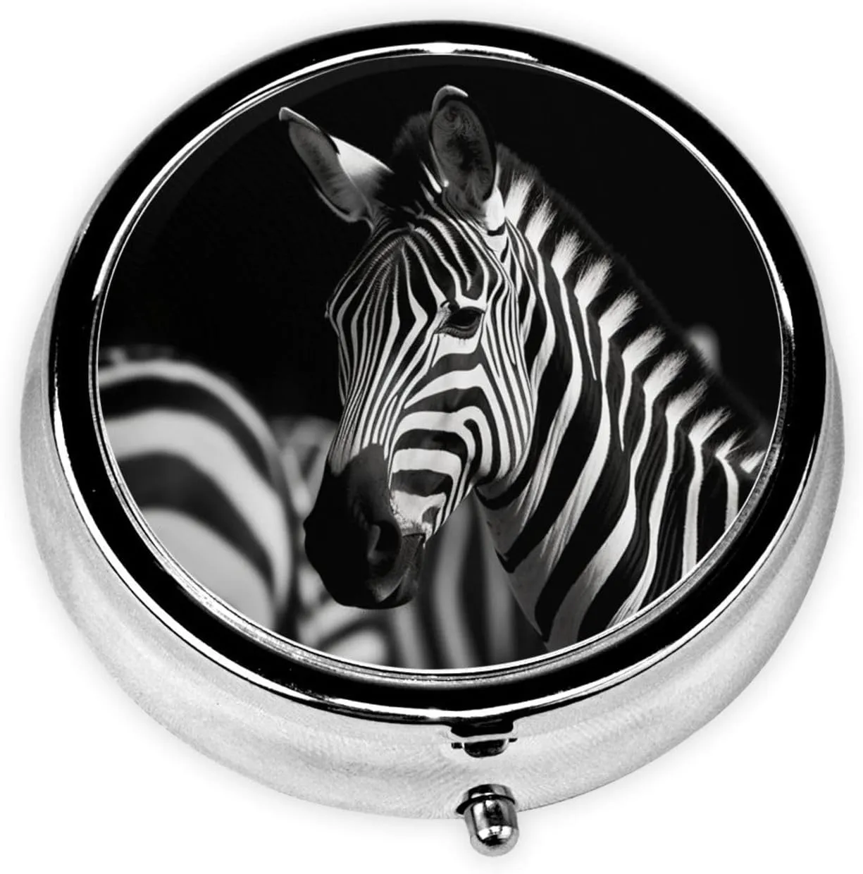 Black & White Zebra Pill Box Round Pill Case for Pocket Purse 3 Compartment Medicine Pill Organizer Cute Portable Travel Pillbox Vitamin Cod Liver Oil Storage Box Unique Gift Organizer