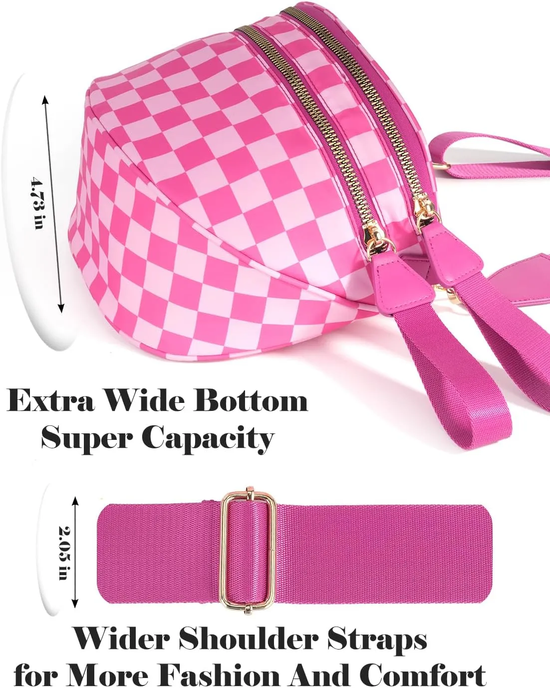 Black and White Checkered Crossbody Bag Bum Bag for Women,Spacious Checkered Purse Fanny Packs Belt Bag
