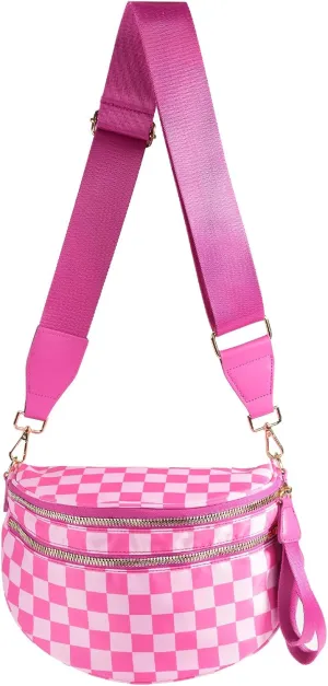 Black and White Checkered Crossbody Bag Bum Bag for Women,Spacious Checkered Purse Fanny Packs Belt Bag