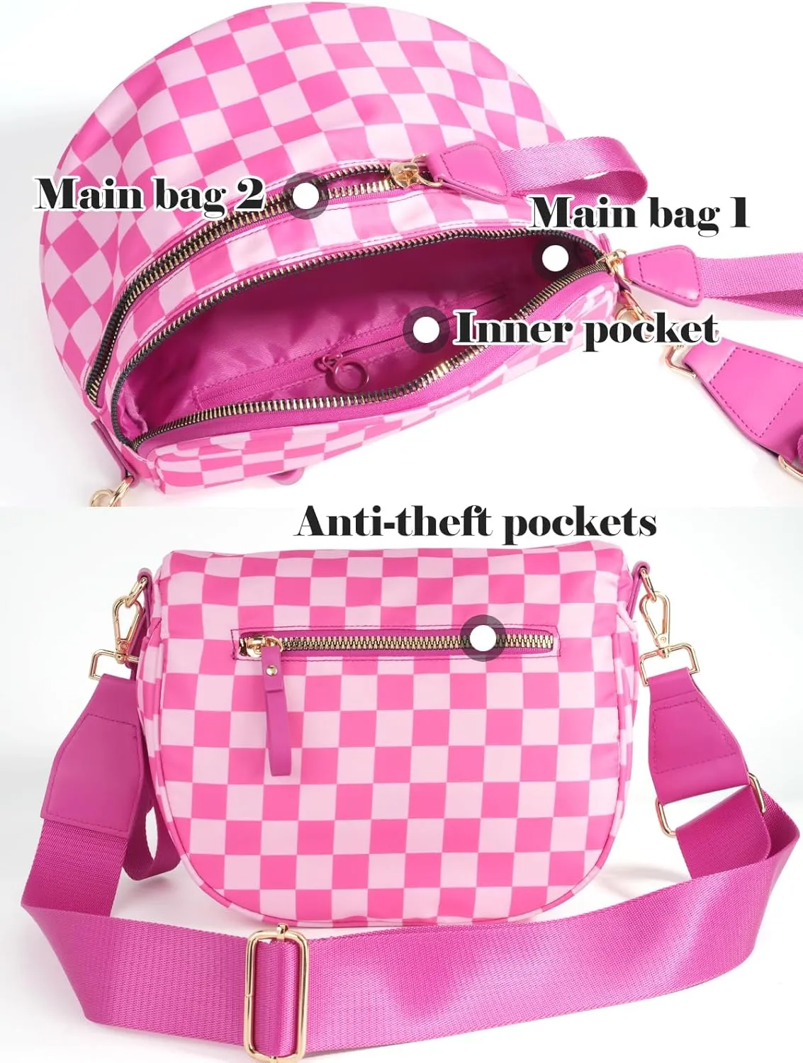 Black and White Checkered Crossbody Bag Bum Bag for Women,Spacious Checkered Purse Fanny Packs Belt Bag
