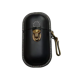 Black Cowhide Leather Eyewear Organizer with Hook - Stylish