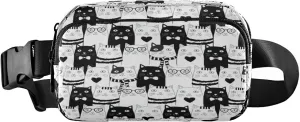 Black White Cat Belt Bag for Women Men Fanny Pack Small Waist Pouch Crossbody Bags for Outdoor Hiking Running Travel