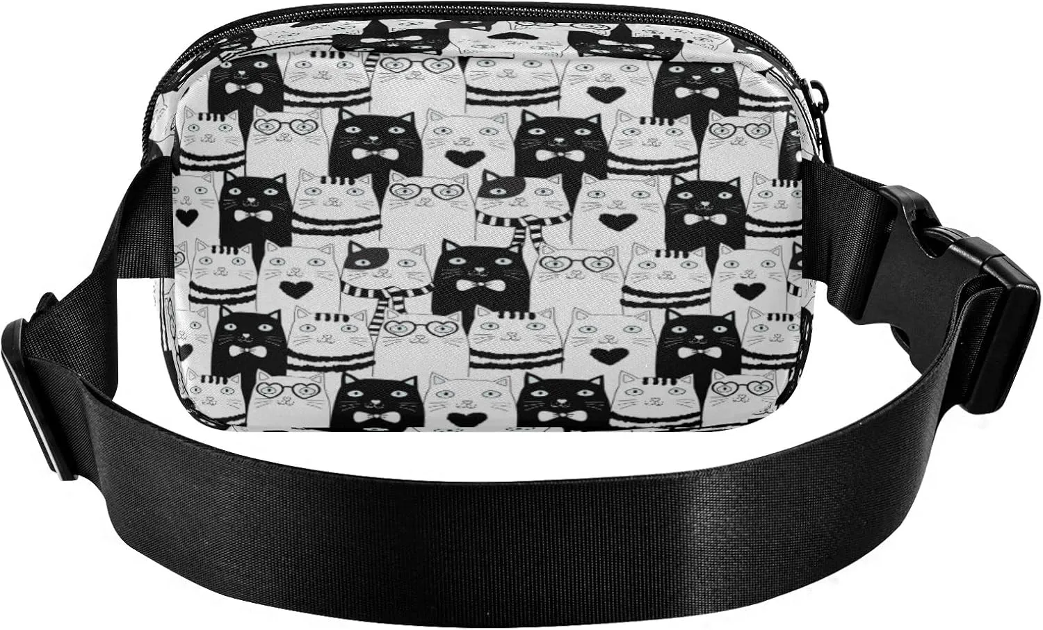 Black White Cat Belt Bag for Women Men Fanny Pack Small Waist Pouch Crossbody Bags for Outdoor Hiking Running Travel