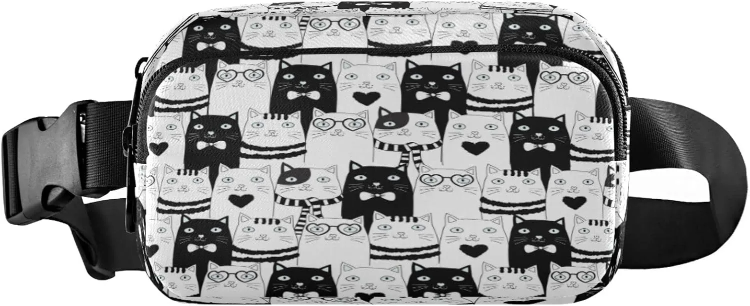 Black White Cat Belt Bag for Women Men Fanny Pack Small Waist Pouch Crossbody Bags for Outdoor Hiking Running Travel