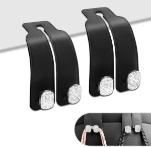 Bling Seat Back Hook, 6.87" x 1.85" Rhinestone-encrusted Suede Alloy High Load-bearing Bendable Hidden Storage Hook, Modification Decorayion Replacement Accessory for Cars (Black)