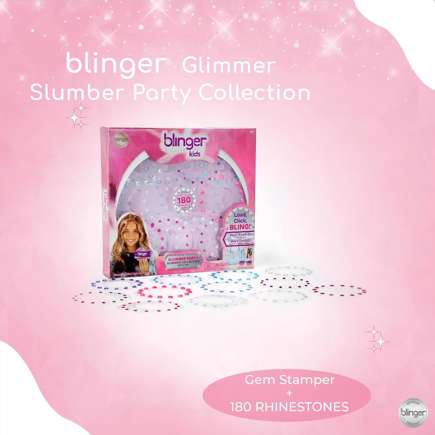 blinger Glimmer Collection Refill Pack | Slumber Party | 12 Discs – 180 Gems | Bling in Brush Out | Works Hair Styling Tool (Multicolored)