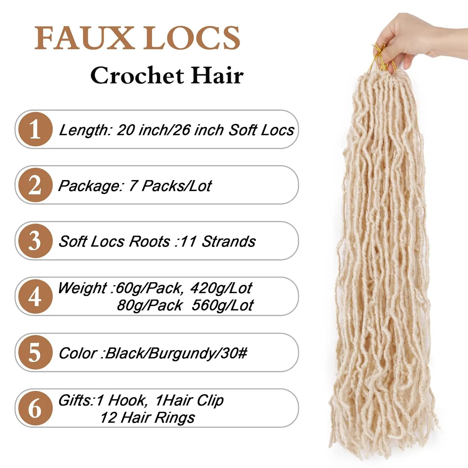 Blonde Soft Locs Crochet Hair 20 Inch 7 Packs Faux Locs Hair Extensions Wavy Goddess Hair Locs Braids Hair