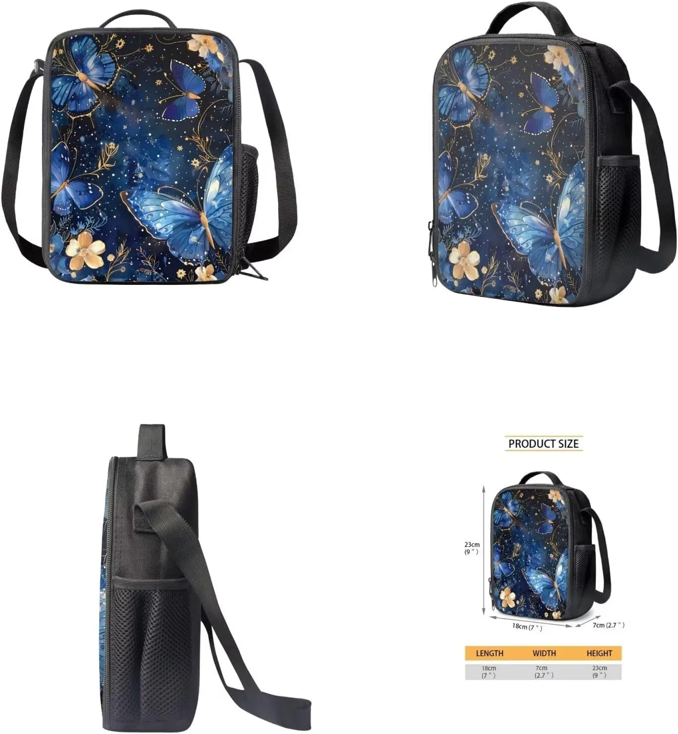 Blue Butterfly Backpack and Lunch Bag Set for Girls Boys 10-12 4pcs Middle School Elementary Bookbags Large Opening Easy to Access Stylish and Fashion Boys Backpack Set for Outdoor