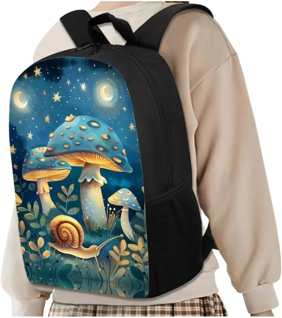 Blue Mushroom Teen Girls Backpacks Ages 8-10 Middle High School Bookbag Portable Bags for School for Girls Backpack and Lunch Box Set with Water Bottle Holder Make You Look Chic