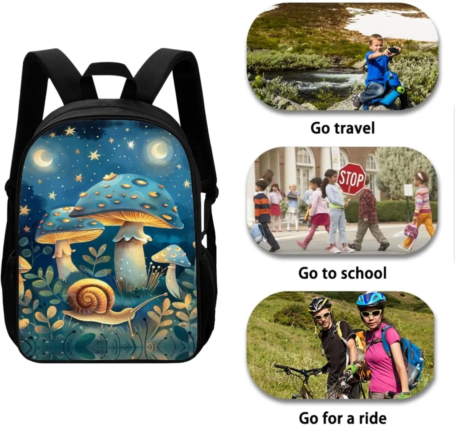 Blue Mushroom Teen Girls Backpacks Ages 8-10 Middle High School Bookbag Portable Bags for School for Girls Backpack and Lunch Box Set with Water Bottle Holder Make You Look Chic