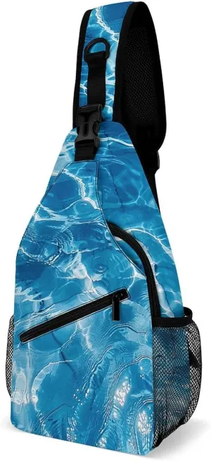 Blue Water Ripples Crossbody Bag, Sling Bag, Sling Backpack, Belt Bags for Travel Outdoors Hiking