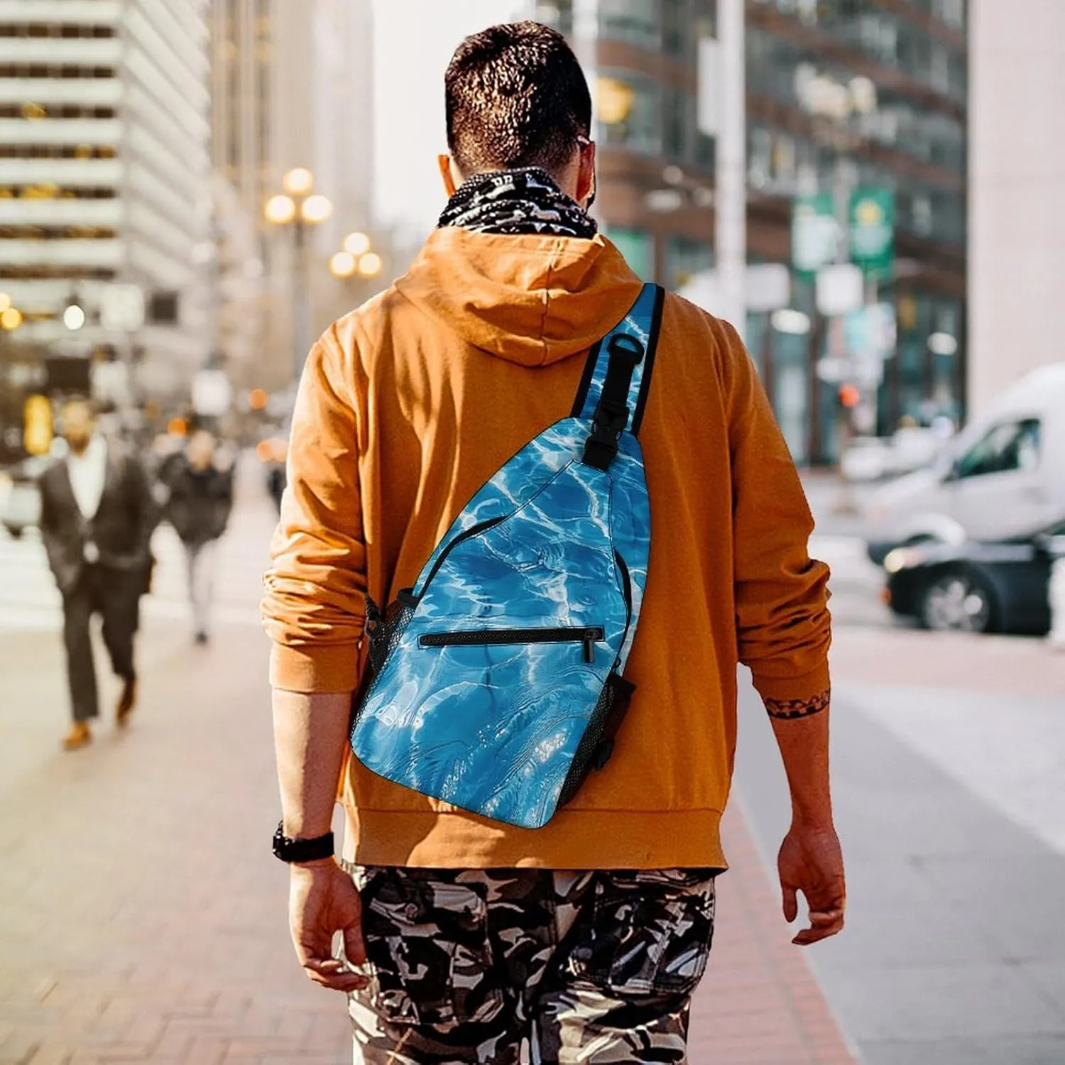 Blue Water Ripples Crossbody Bag, Sling Bag, Sling Backpack, Belt Bags for Travel Outdoors Hiking