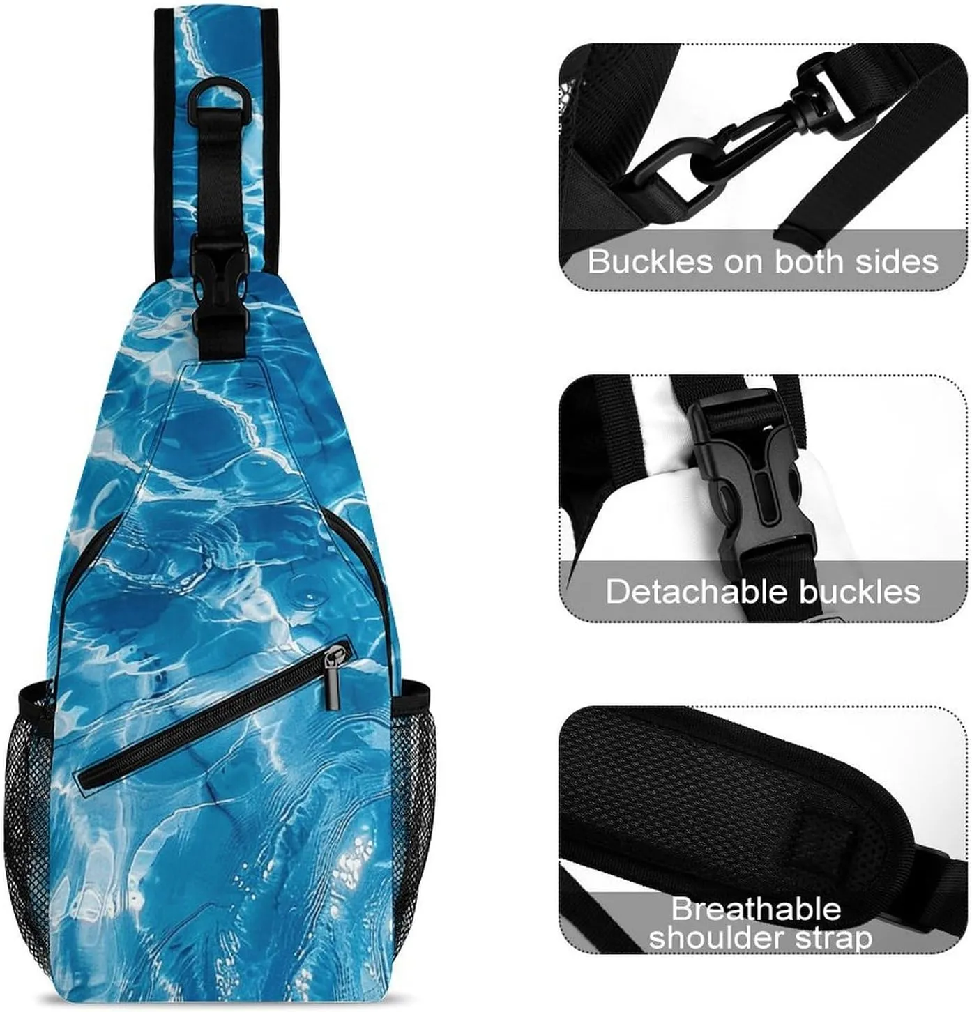 Blue Water Ripples Crossbody Bag, Sling Bag, Sling Backpack, Belt Bags for Travel Outdoors Hiking