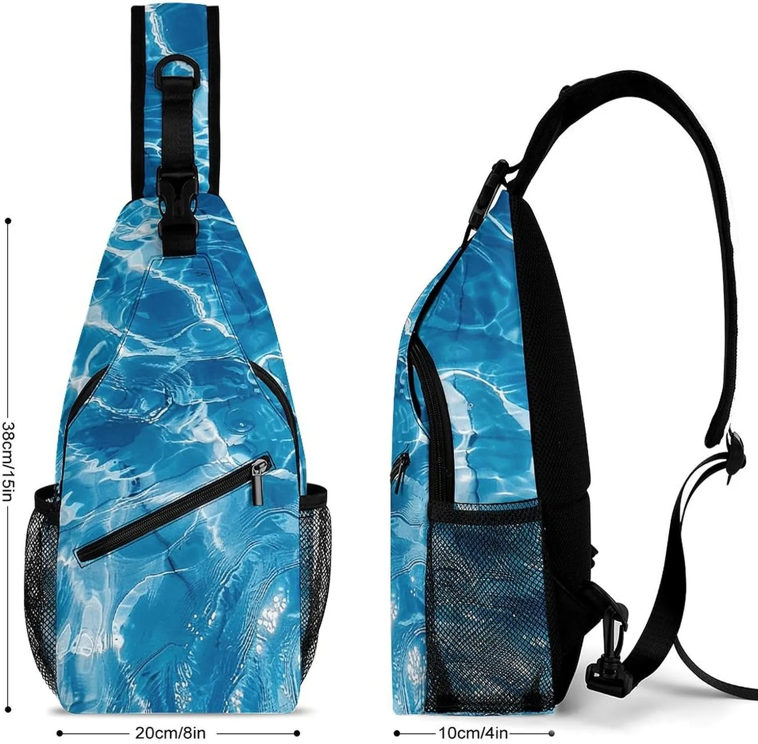 Blue Water Ripples Crossbody Bag, Sling Bag, Sling Backpack, Belt Bags for Travel Outdoors Hiking