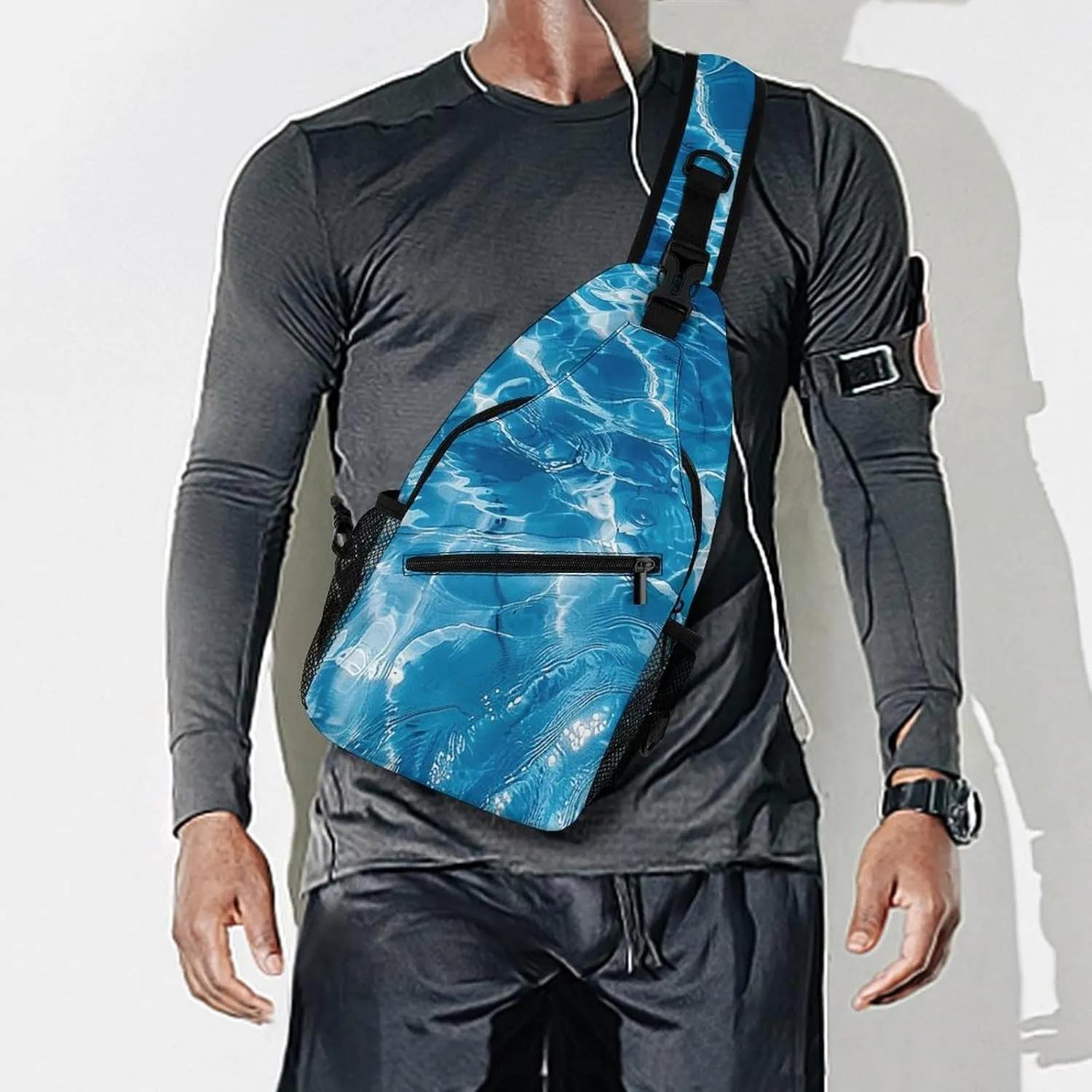 Blue Water Ripples Crossbody Bag, Sling Bag, Sling Backpack, Belt Bags for Travel Outdoors Hiking
