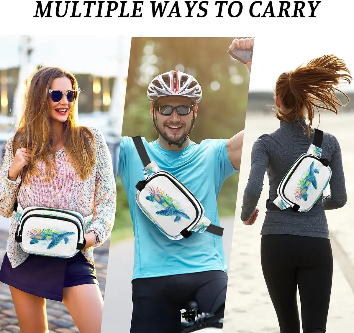 Blue Watercolor Turtle Men's and Women's Waist Pack Crossbody Cartoon Turtle Pattern Waist Pack Running Strap, Adjustable Shoulder Strap - For Hiking and Running Exercise Fitness