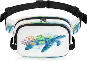 Blue Watercolor Turtle Men's and Women's Waist Pack Crossbody Cartoon Turtle Pattern Waist Pack Running Strap, Adjustable Shoulder Strap - For Hiking and Running Exercise Fitness