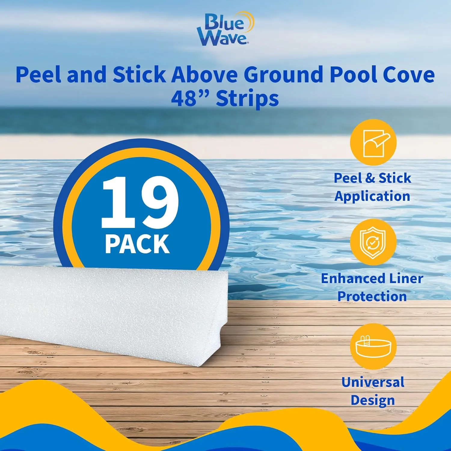 Blue Wave 48-inch Peel and Stick Above Ground Pool Cove Foam, 19 Pack – Liner Protection & Floor Support – Made of High-Density Waterproof Foam – Easy to Install Above Ground Pool Accessories