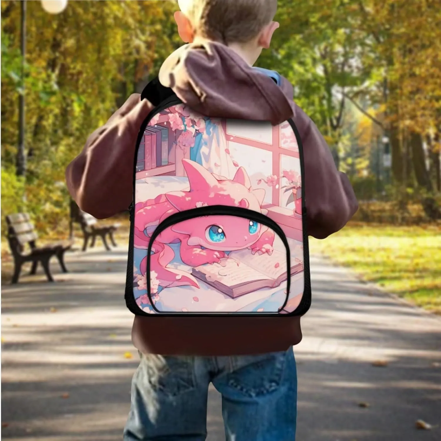 Book Axolotl Backpacks for Toddler Girls Backpack and Lunch Box Set of 3 Kids Bookbag for Preschool Kindergarten School 2 Side Pocket Casual Daypack for Parks Playground