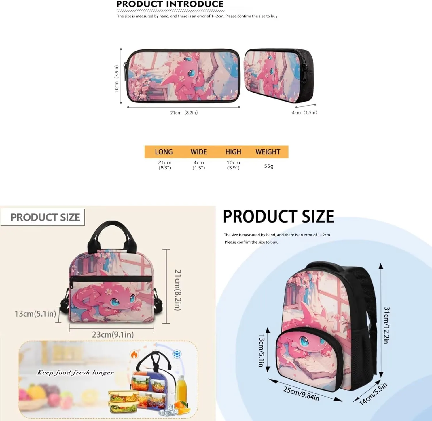 Book Axolotl Backpacks for Toddler Girls Backpack and Lunch Box Set of 3 Kids Bookbag for Preschool Kindergarten School 2 Side Pocket Casual Daypack for Parks Playground