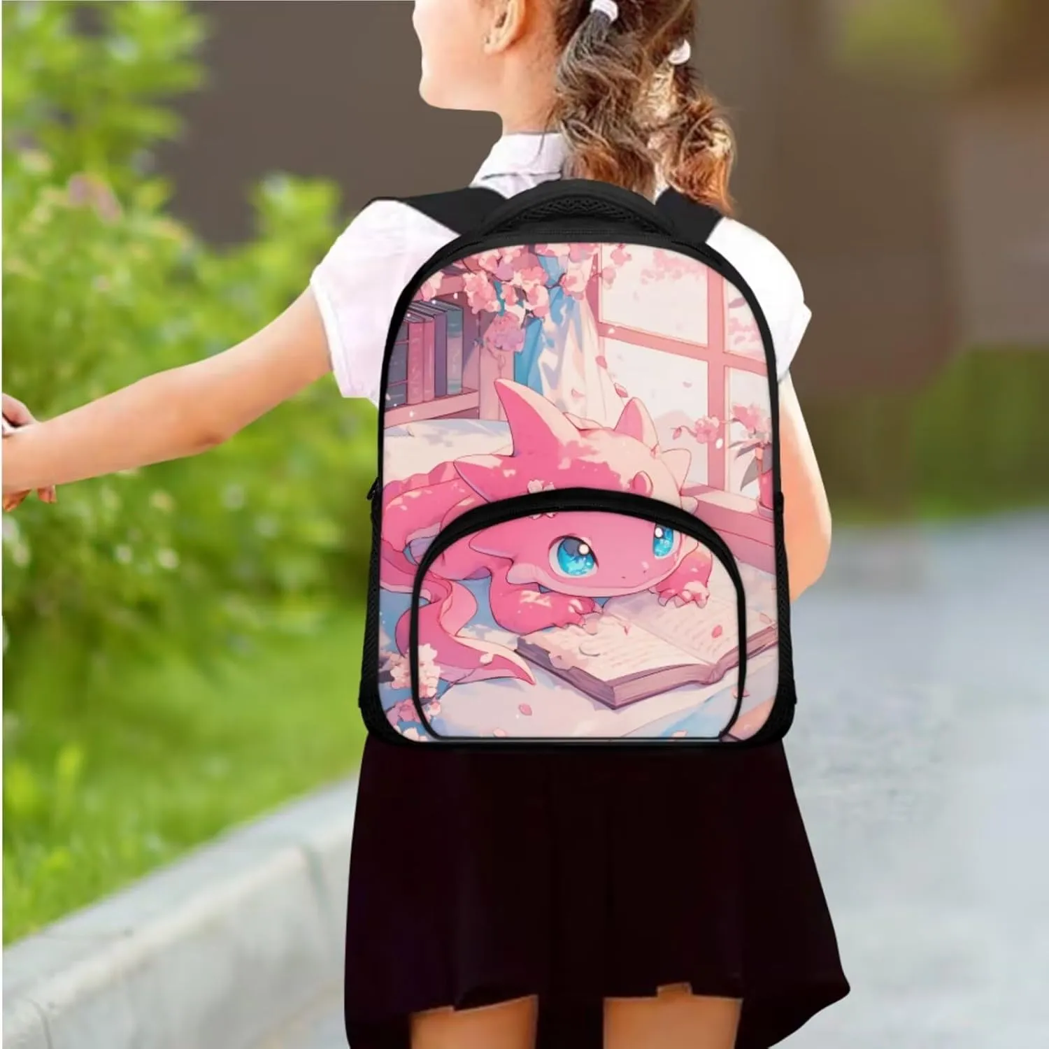 Book Axolotl Backpacks for Toddler Girls Backpack and Lunch Box Set of 3 Kids Bookbag for Preschool Kindergarten School 2 Side Pocket Casual Daypack for Parks Playground