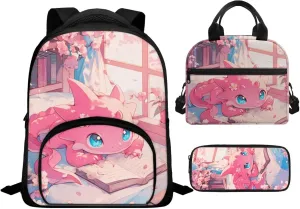 Book Axolotl Backpacks for Toddler Girls Backpack and Lunch Box Set of 3 Kids Bookbag for Preschool Kindergarten School 2 Side Pocket Casual Daypack for Parks Playground
