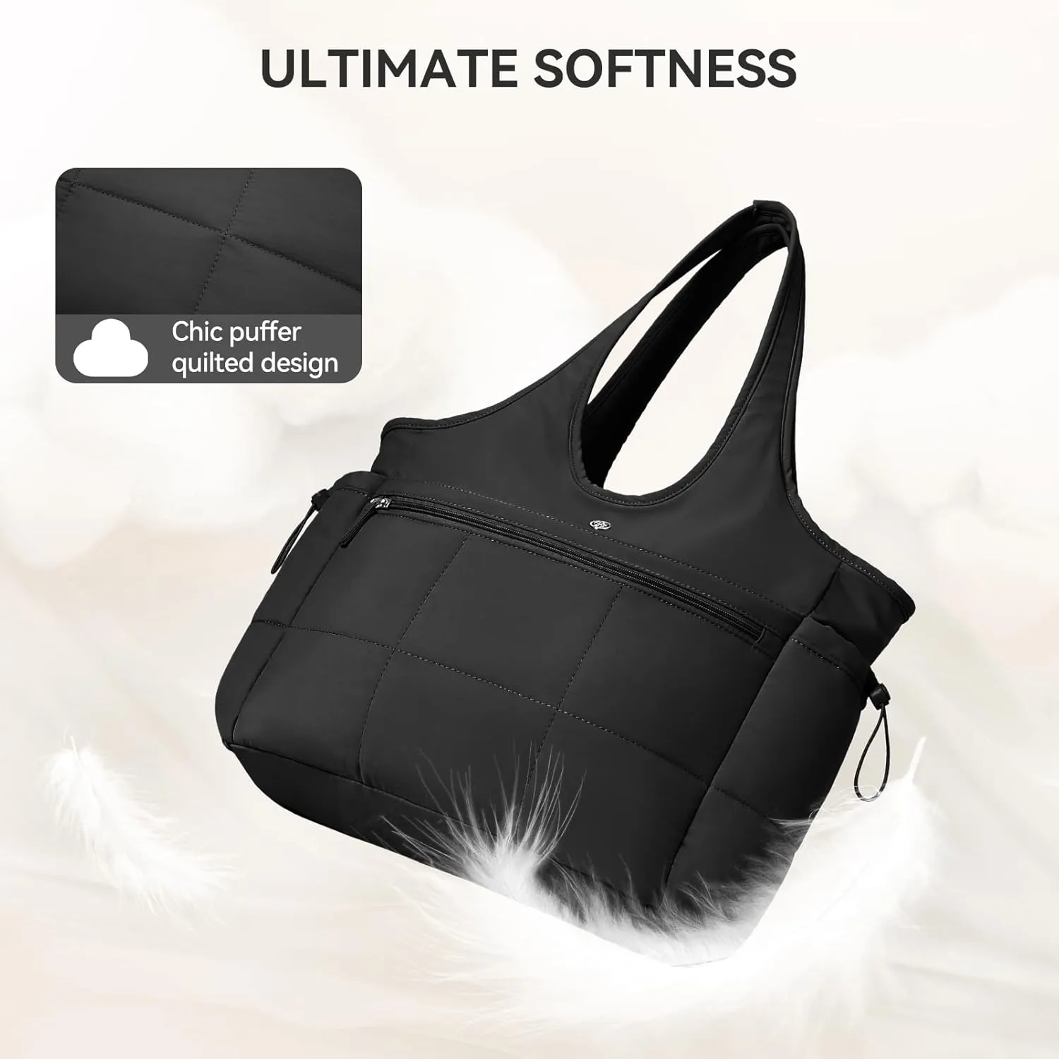 BOSTANTEN Puffer Tote Bag for Women Travel Tote Bag with Trolley Sleeve Lightweight Quilted Laptop Nurse Bag with Zipper