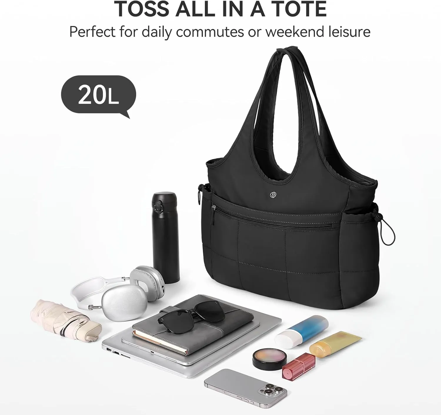 BOSTANTEN Puffer Tote Bag for Women Travel Tote Bag with Trolley Sleeve Lightweight Quilted Laptop Nurse Bag with Zipper