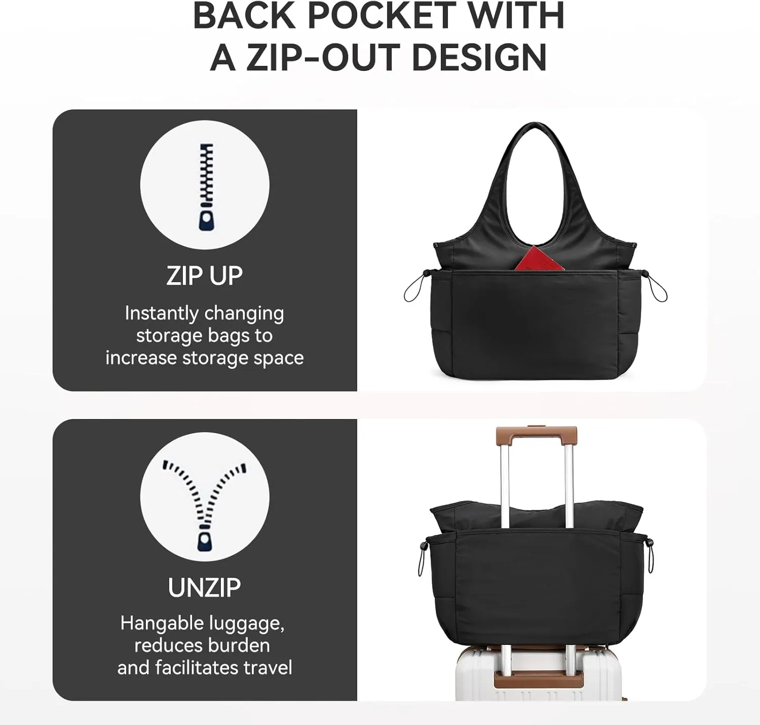 BOSTANTEN Puffer Tote Bag for Women Travel Tote Bag with Trolley Sleeve Lightweight Quilted Laptop Nurse Bag with Zipper