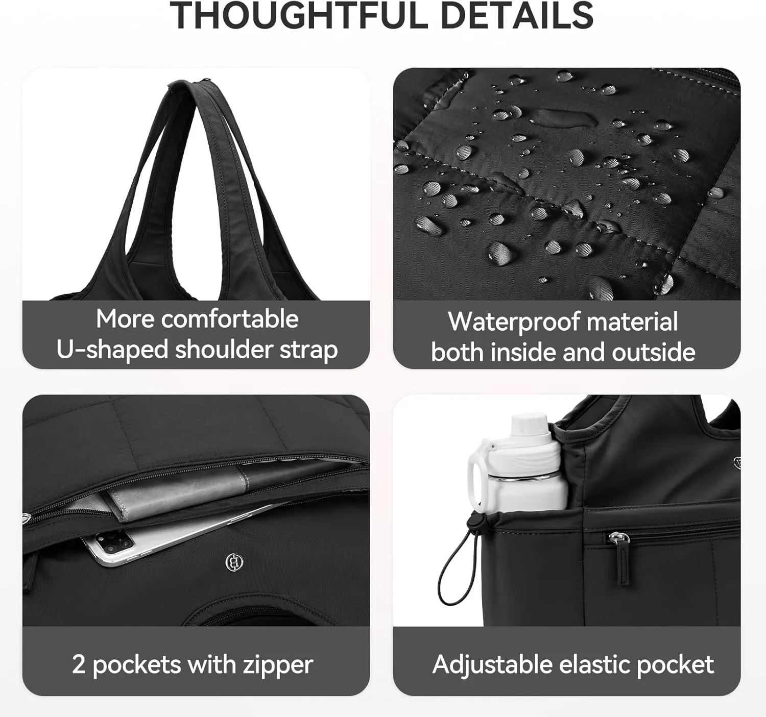 BOSTANTEN Puffer Tote Bag for Women Travel Tote Bag with Trolley Sleeve Lightweight Quilted Laptop Nurse Bag with Zipper