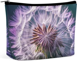 Botany Dandelion Purple Makeup Bag for Women Portable Cosmetic Bag Waterproof Toiletry Bag Storage Bag Large Makeup Pouch Aesthetic Handheld Makeup Bag for Travel Work