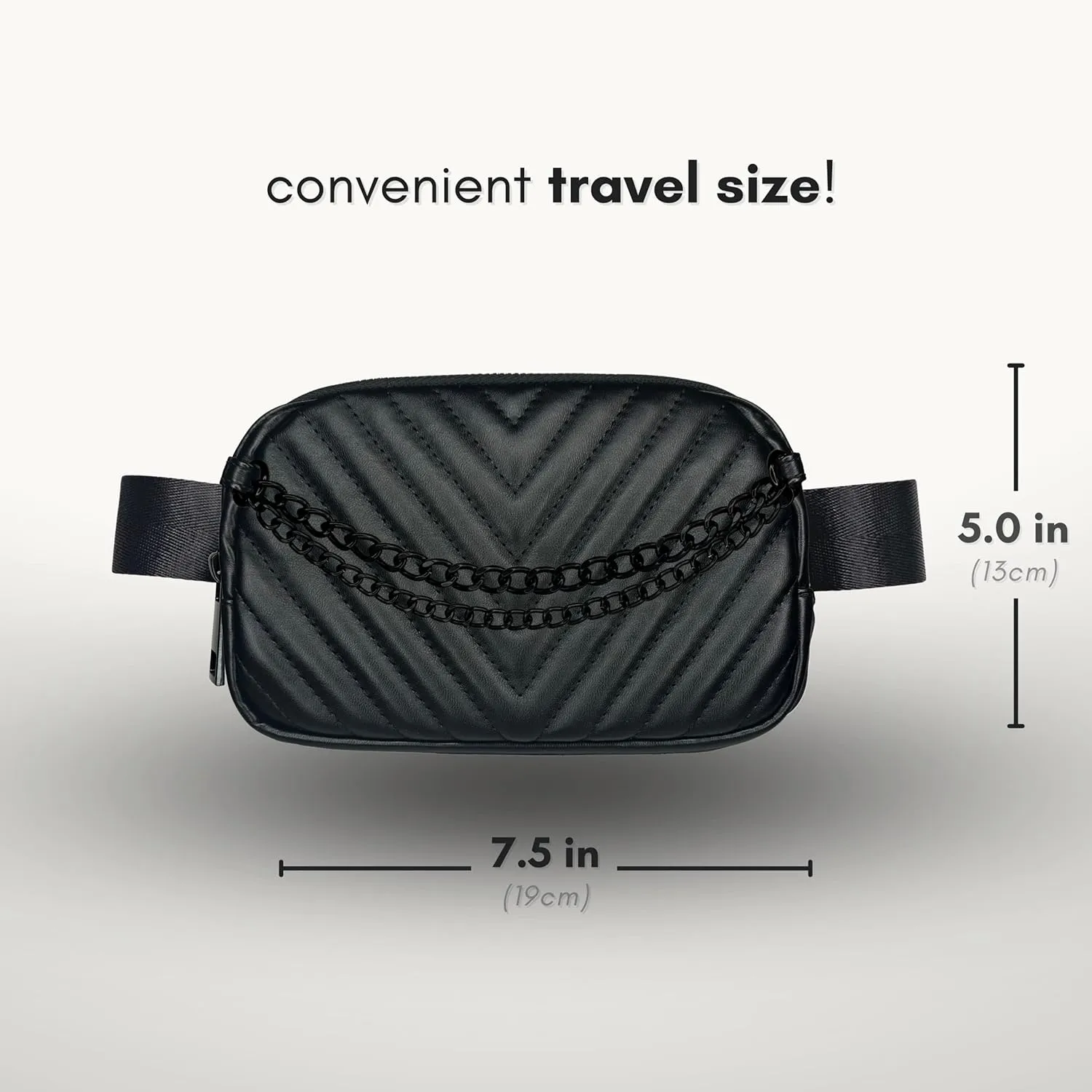 Boutique Luxury Chain Belt Bag | Crossbody Bag Leather Fanny Pack for Women Fashionable | Cute Everywhere Bum Hip Waist Pack | Small Travel Fashion Chest Bag (Extended Strap, Black Midnight | Chevron)