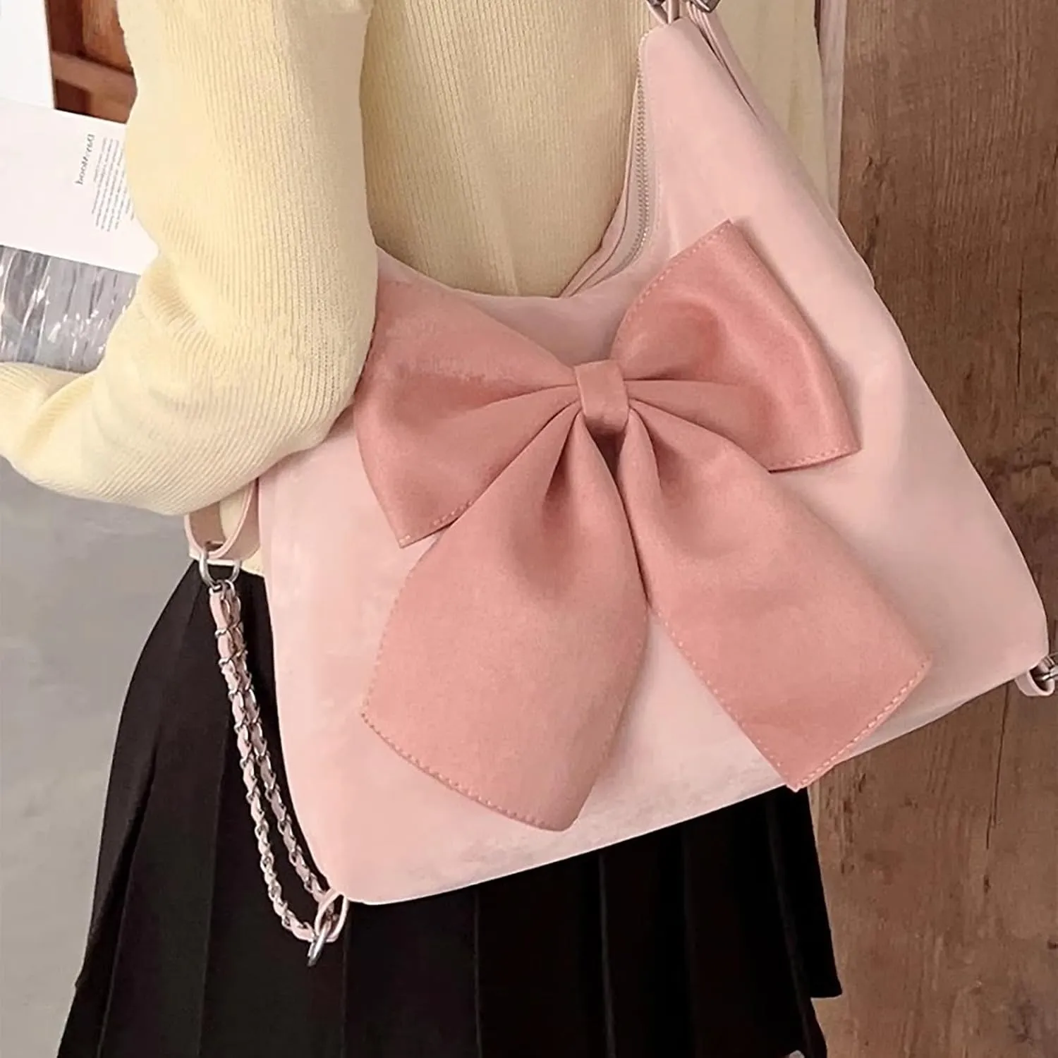 Bow Tote Bag for Women, Convertible ShoulderBag -Backpack, Water-resistant Large-Capacity Commuter Bag
