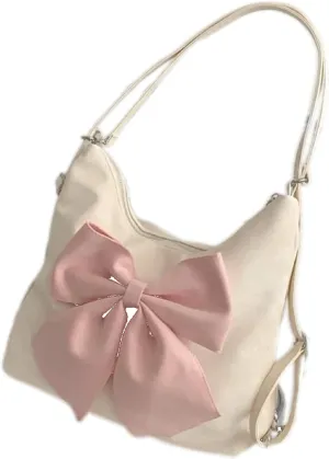 Bow Tote Bag for Women, Convertible ShoulderBag -Backpack, Water-resistant Large-Capacity Commuter Bag