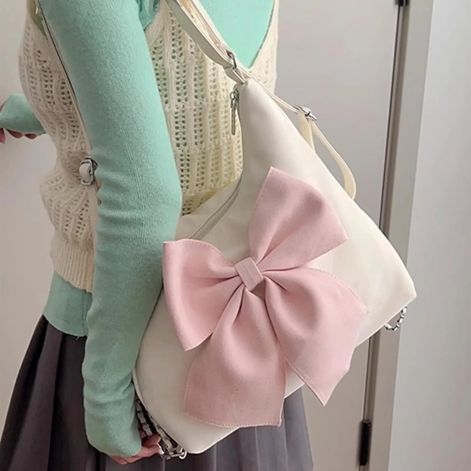 Bow Tote Bag for Women, Convertible ShoulderBag -Backpack, Water-resistant Large-Capacity Commuter Bag