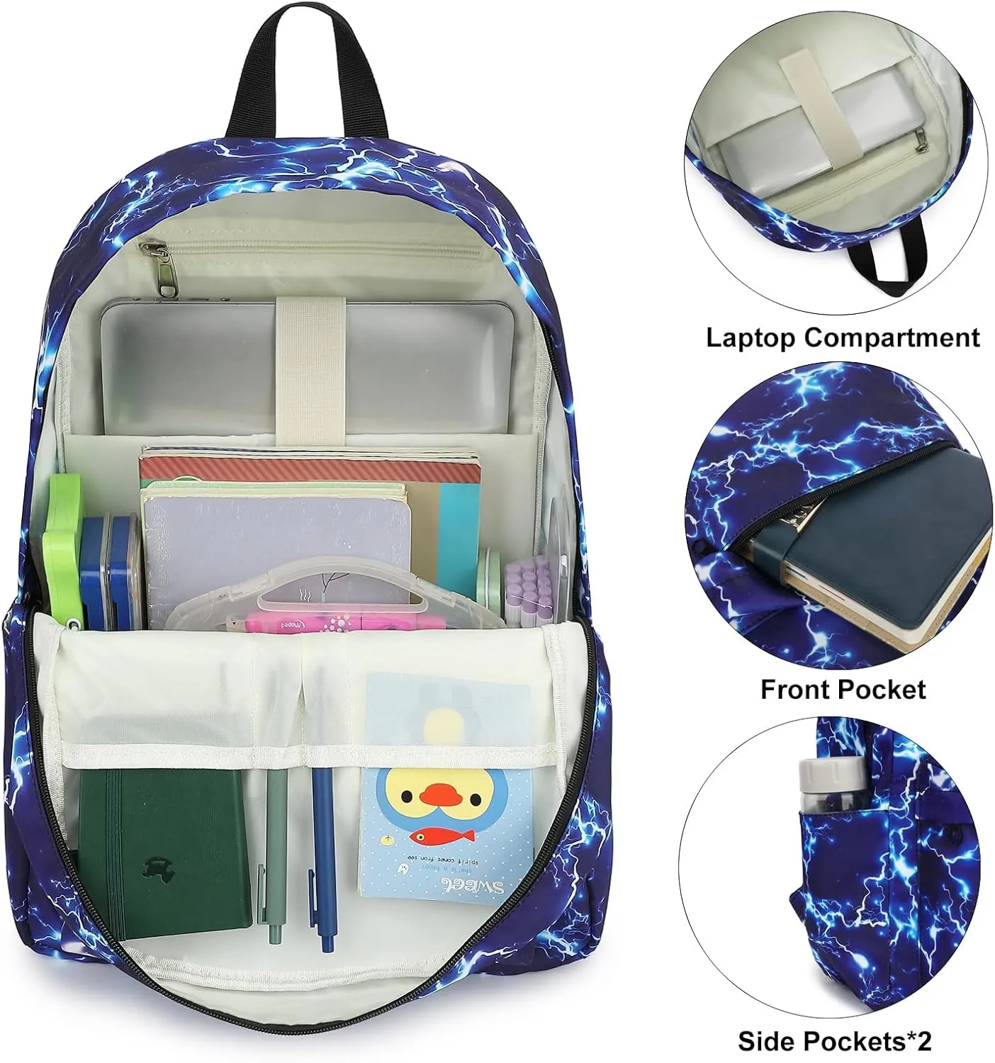 Boys Backpack for School, Kids Elementary School Bag Teens Middle Bookbag Set with Lunch Box Pencil Case (Lightning)