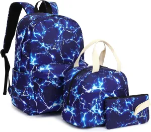 Boys Backpack for School, Kids Elementary School Bag Teens Middle Bookbag Set with Lunch Box Pencil Case (Lightning)