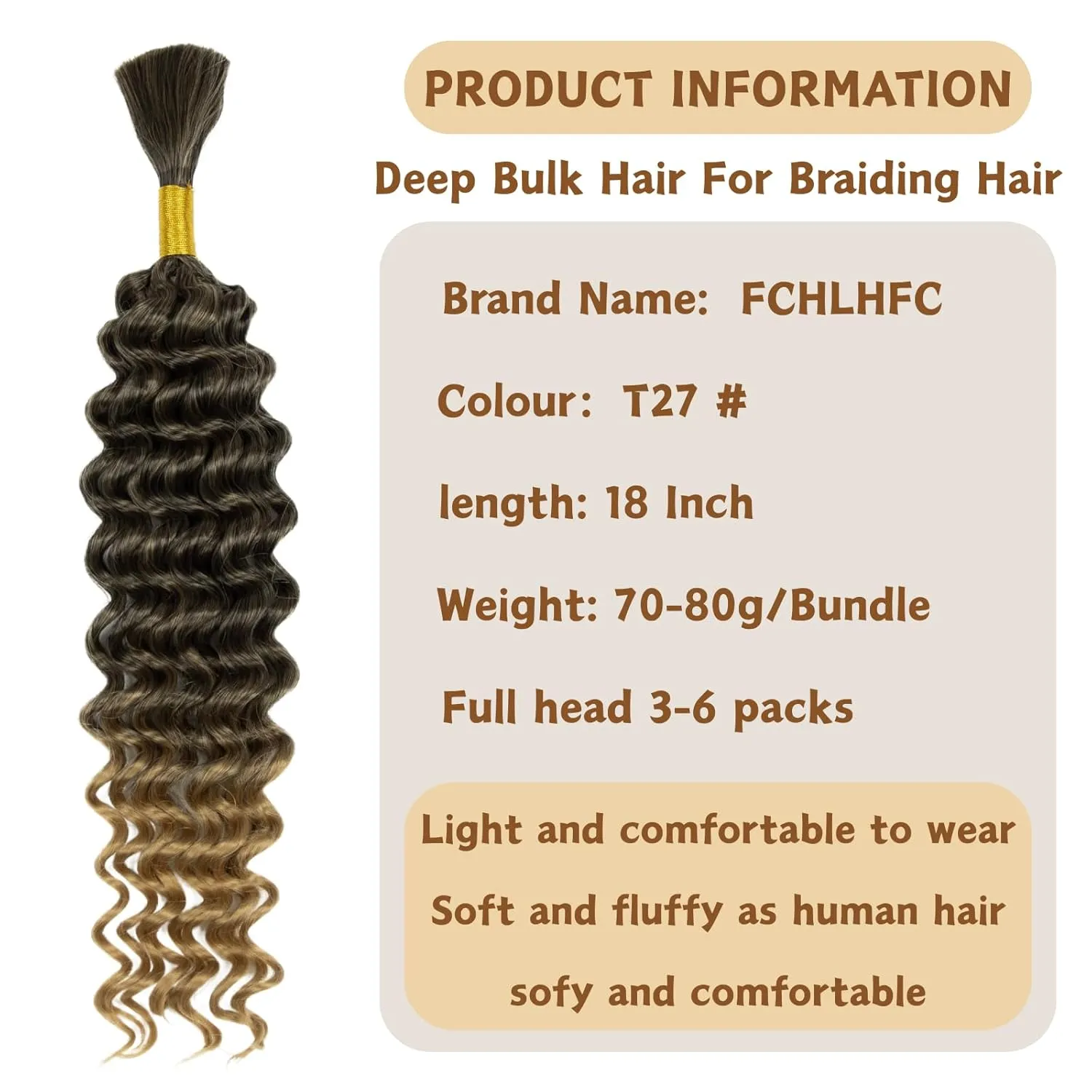 Braiding Hair 300g 4 Bundles/Pack 18 Inch Deep Wave Bohemian Braids for Curly Braiding Hair No Weft Natural Color, Boho Braids Hair Water Wave（T27#）