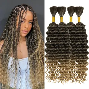 Braiding Hair 300g 4 Bundles/Pack 18 Inch Deep Wave Bohemian Braids for Curly Braiding Hair No Weft Natural Color, Boho Braids Hair Water Wave（T27#）