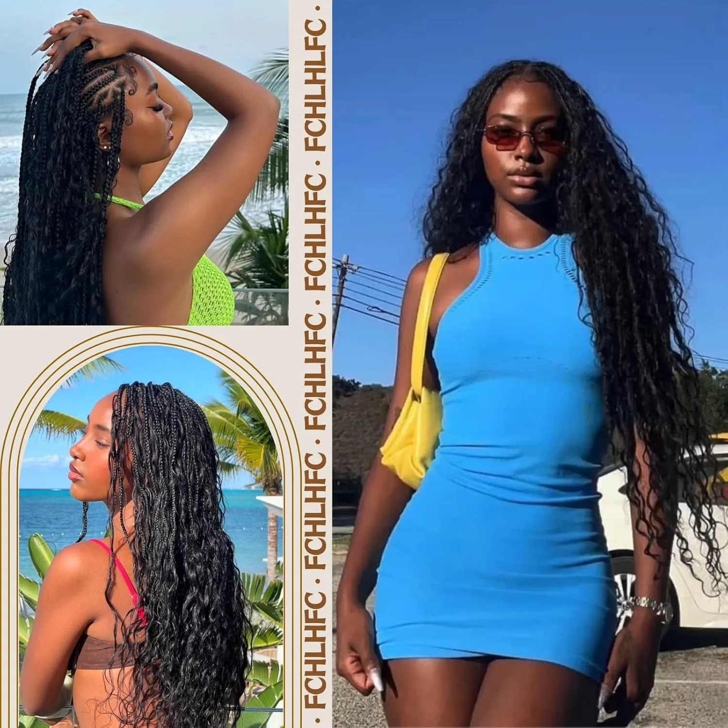 Braiding Hair 300g 4 Bundles/Pack 18 Inch Deep Wave Bohemian Braids for Curly Braiding Hair No Weft Natural Color, Boho Braids Hair Water Wave（T27#）